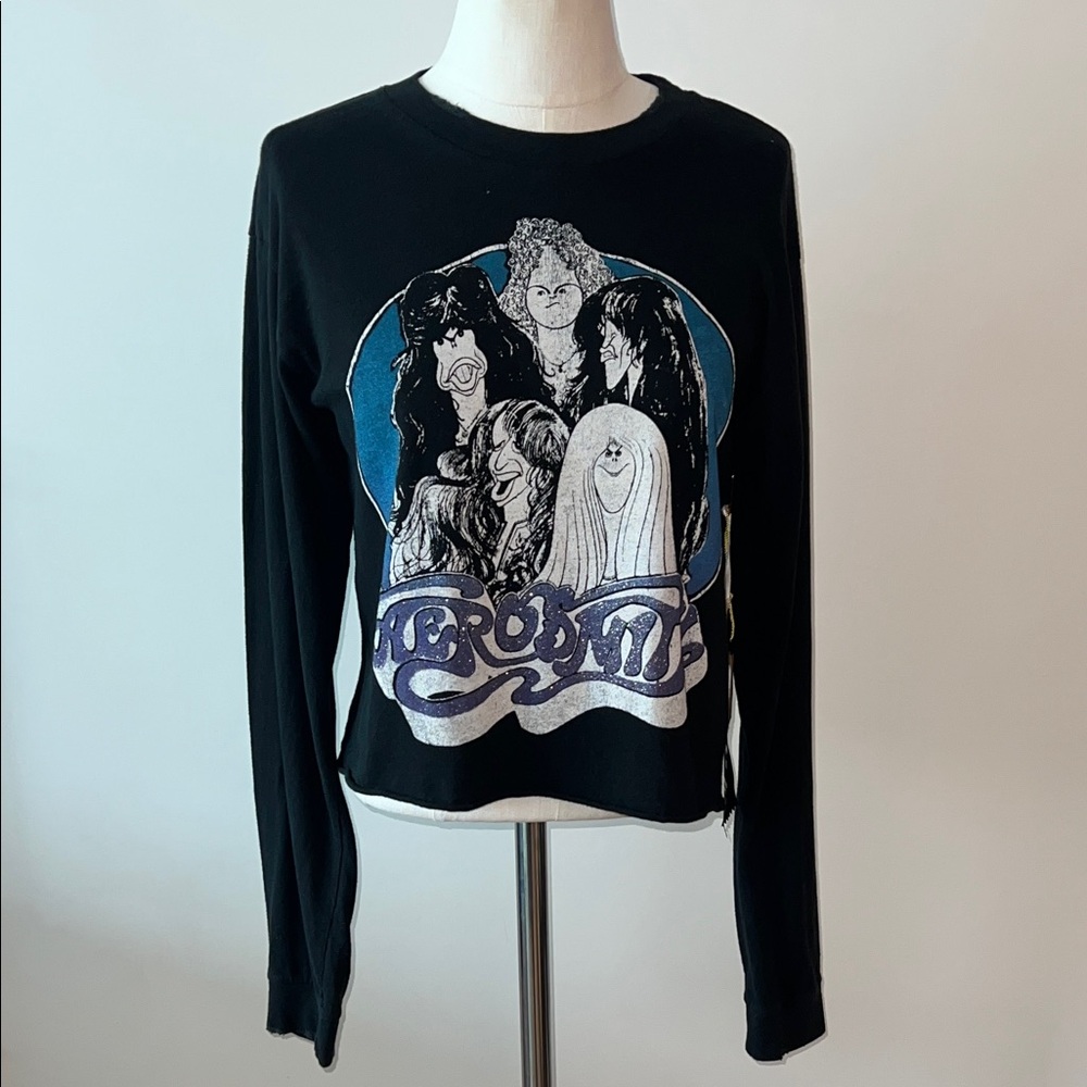 New MadeWorn Distressed Aerosmith Long Sleeve Cutoff Tee Size XS
